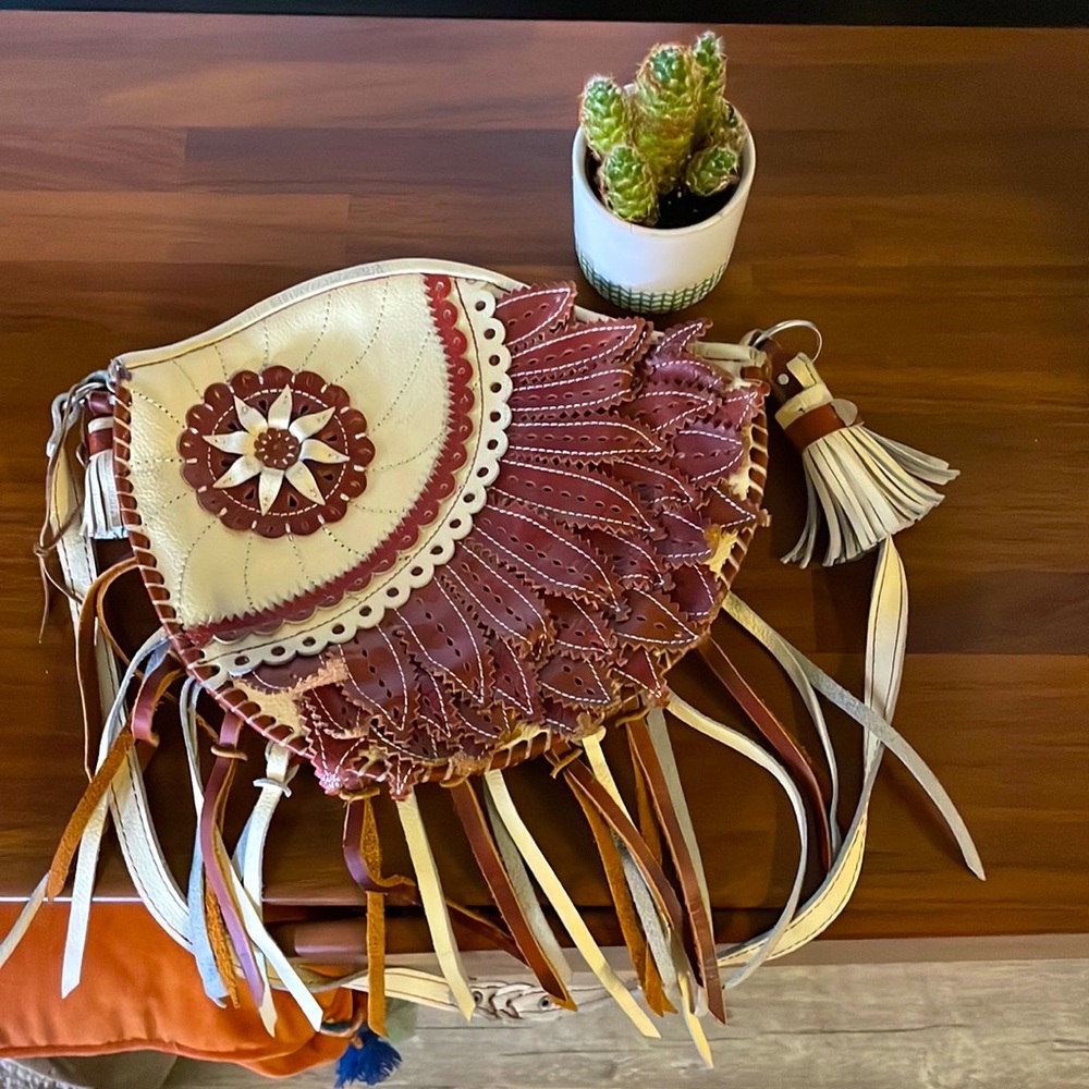 Vintage Festival style leather fringe purse